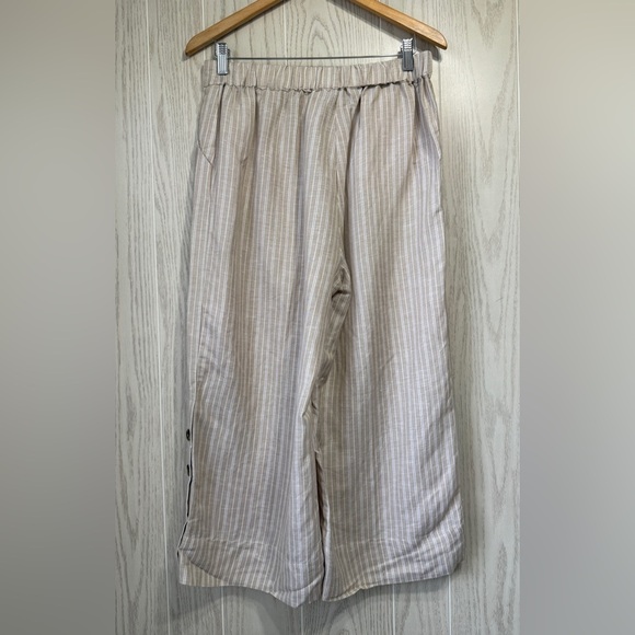 Zac & Rachel Linen Blend Wide Leg Pants Size M Beige Cropped Pull On Pockets LNC - Picture 3 of 3